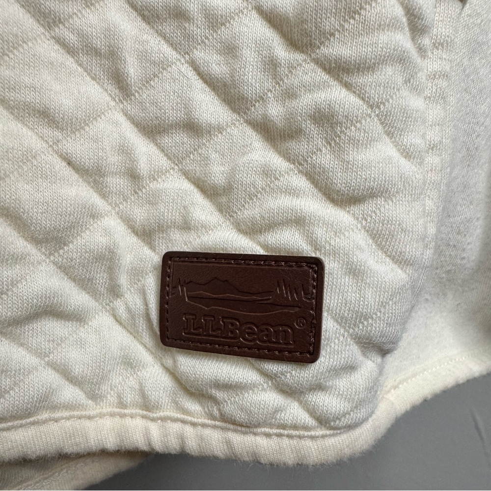L.L. Bean Quilted Full-Zip Hoodie Lightweight Jacket Cream Mock Neck - Picture 4 of 11